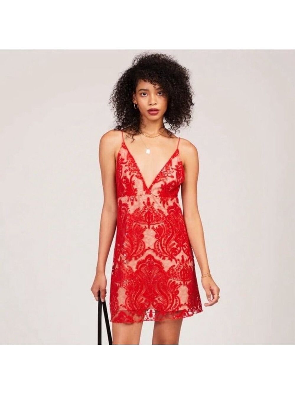 Free People Dress Night Shimmers Red Sequin, Size 2, Red Lace Mini Dress